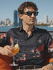 Men's Black Slim Fit Printed Party Wear Shirt