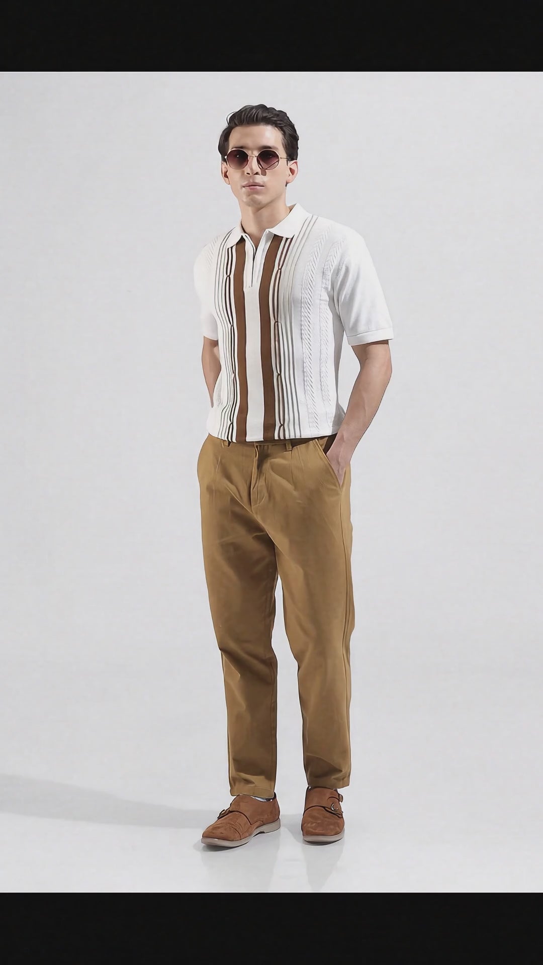 Men's White Slim Fit Textured Flat Knit Polo Collar T-Shirt