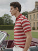 Men's Rust Slim Fit Striped Flat Knit Polo T-Shirt