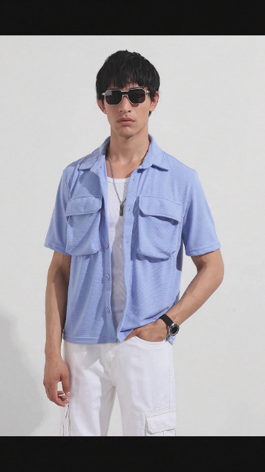 Men's Blue Relaxed Fit Solid Street Wear Shirt