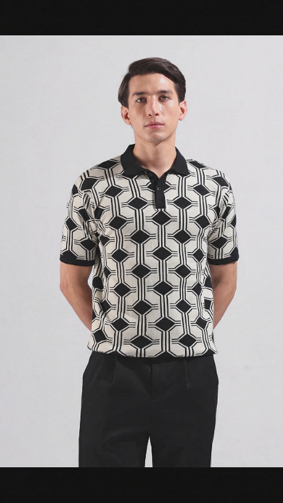 Men's White Slim Fit Textured Flat Knit Polo Collar T-Shirt