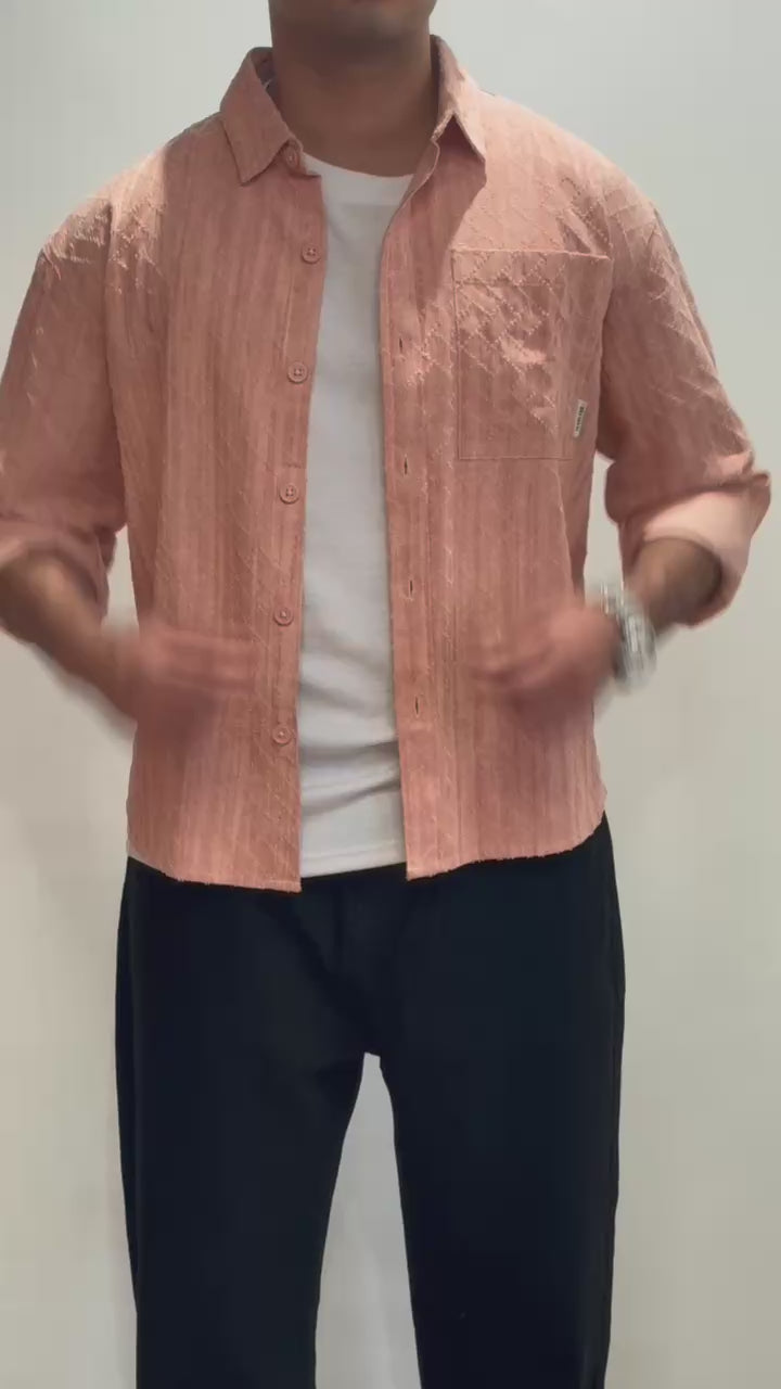Men's Pink Oversized Fit Textured Casual Shirts