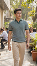Men's Teal Slim Fit Striped Flat Knit Polo  Polo T-Shirt