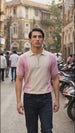 Men's Pink Slim Fit Striped Flat Knit T-Shirt