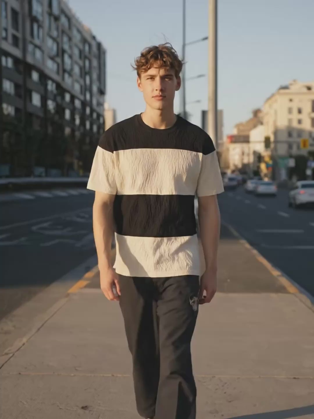 Men's Black Relaxed Fit Textured Casual T-Shirts