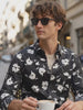 Men's Black Slim Fit Printed Party Wear Shirt