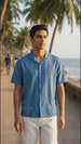 Men's Blue Relaxed Fit Printed Resort Shirt