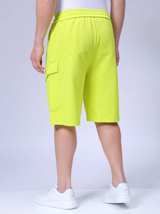 Men's Cyber Lime Relaxed Fit Textured Utility Shorts