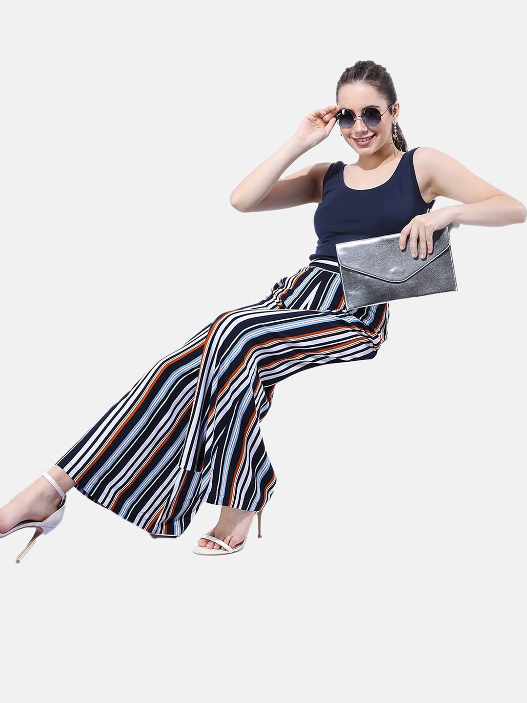 Shop Women Striped Wide Leg Pants Online.