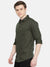 Men's Slim Fit Olive Cotton Abstract Long Sleeves Shirt