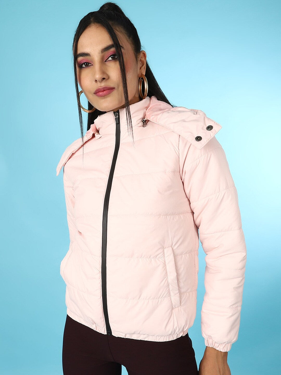 Shop Women Detachable Hood Puffer Jacket Online.