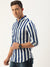 Men's Cotton White Striped Slim Fit Long Sleeves Shirt