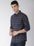 Men's Slim Fit NavyBlue Cotton Checkered Long Sleeves Shirt