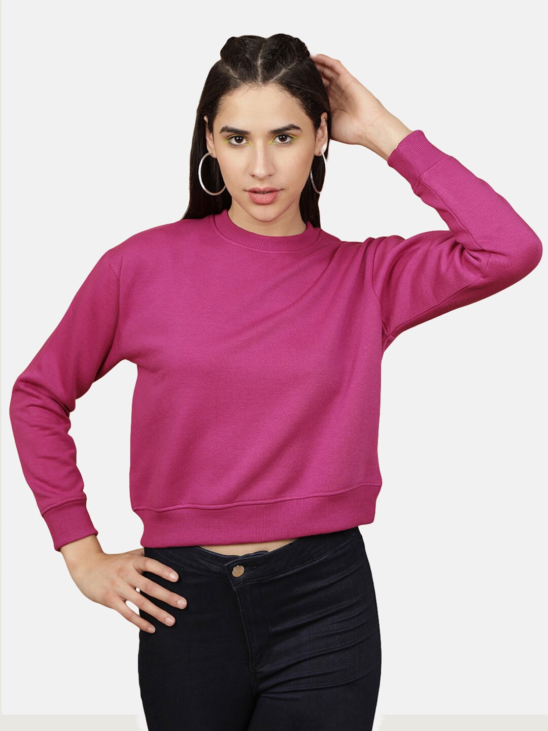 Shop Women Round Neck Crop Sweatshirt Online.