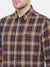 Men's Slim Fit Mustard Cotton Checkered Long Sleeves Shirt