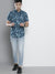 Men's Cotton Blue Tropical Slim Fit Short Sleeves Shirt