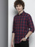 Men's Cotton Maroon Checkered Slim Fit Long Sleeves Shirt