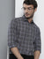 Men's Cotton Grey Checkered Slim Fit Long Sleeves Shirt