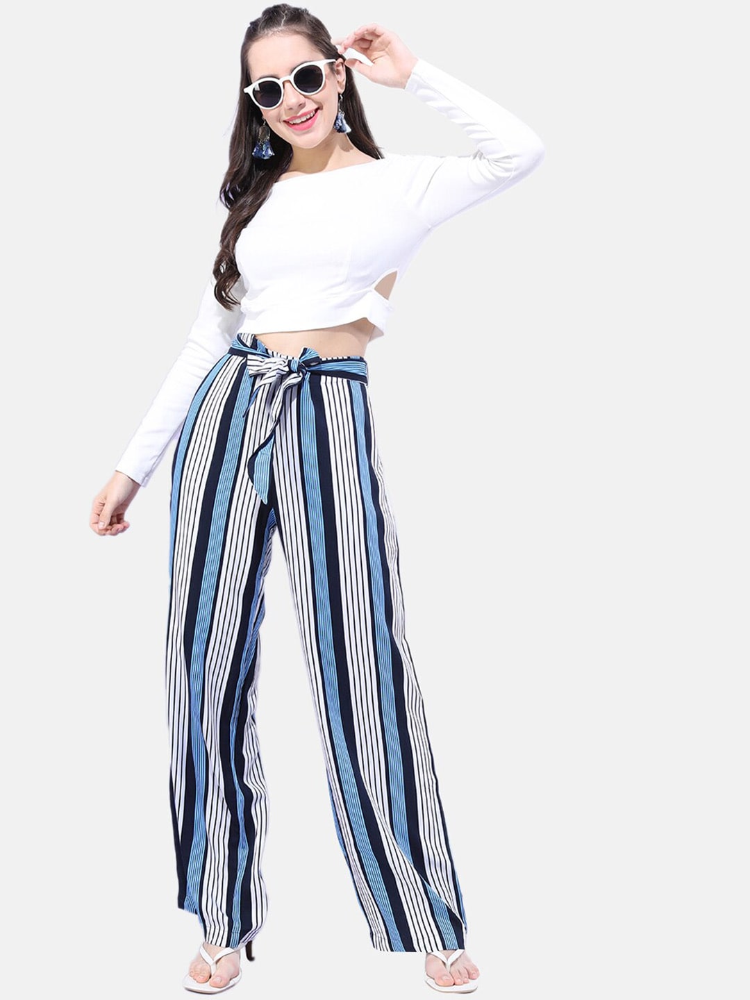 Shop Women Striped Flare Pants Online.