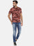 Men's Slim Fit Red Cotton Camouflage Short Sleeves T-Shirt