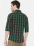 Men's Slim Fit Green Cotton Checkered Long Sleeves Shirt