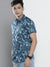 Men's Cotton Blue Tropical Slim Fit Short Sleeves Shirt