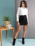 Women Solid Black Short Denim Skirt