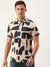 Men's Cotton Beige Abstract Slim Fit Short Sleeves Shirt