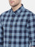 Men's Slim Fit Blue Cotton Checkered Long Sleeves Shirt