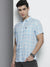Men's Cotton Blue Checkered Slim Fit Short Sleeves Shirt