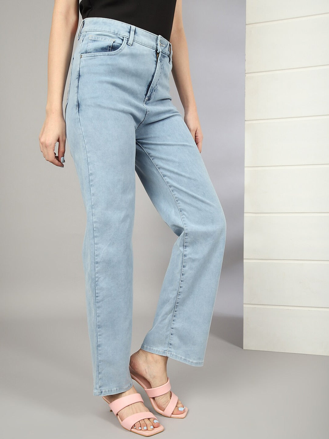 Shop Women Wide Leg Jeans With Tie N Dye Detail Online.