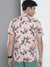 Men's Cotton Pink Tropical Slim Fit Short Sleeves Shirt