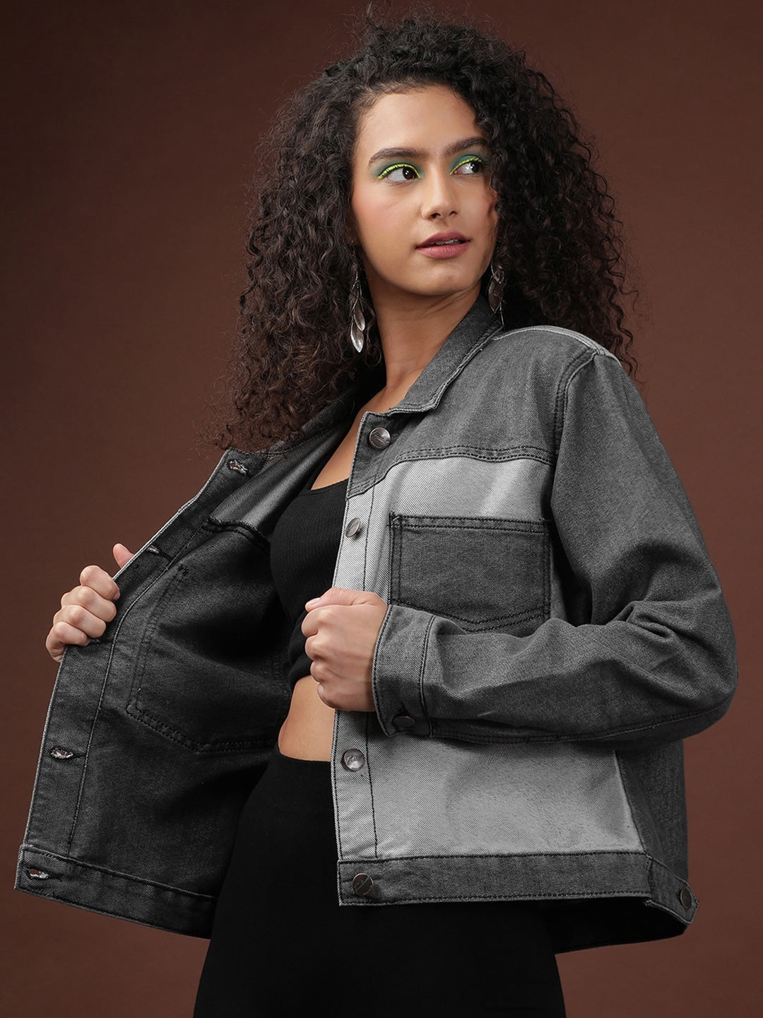 Shop Women Reverse Denim Contrast Jacket Online.
