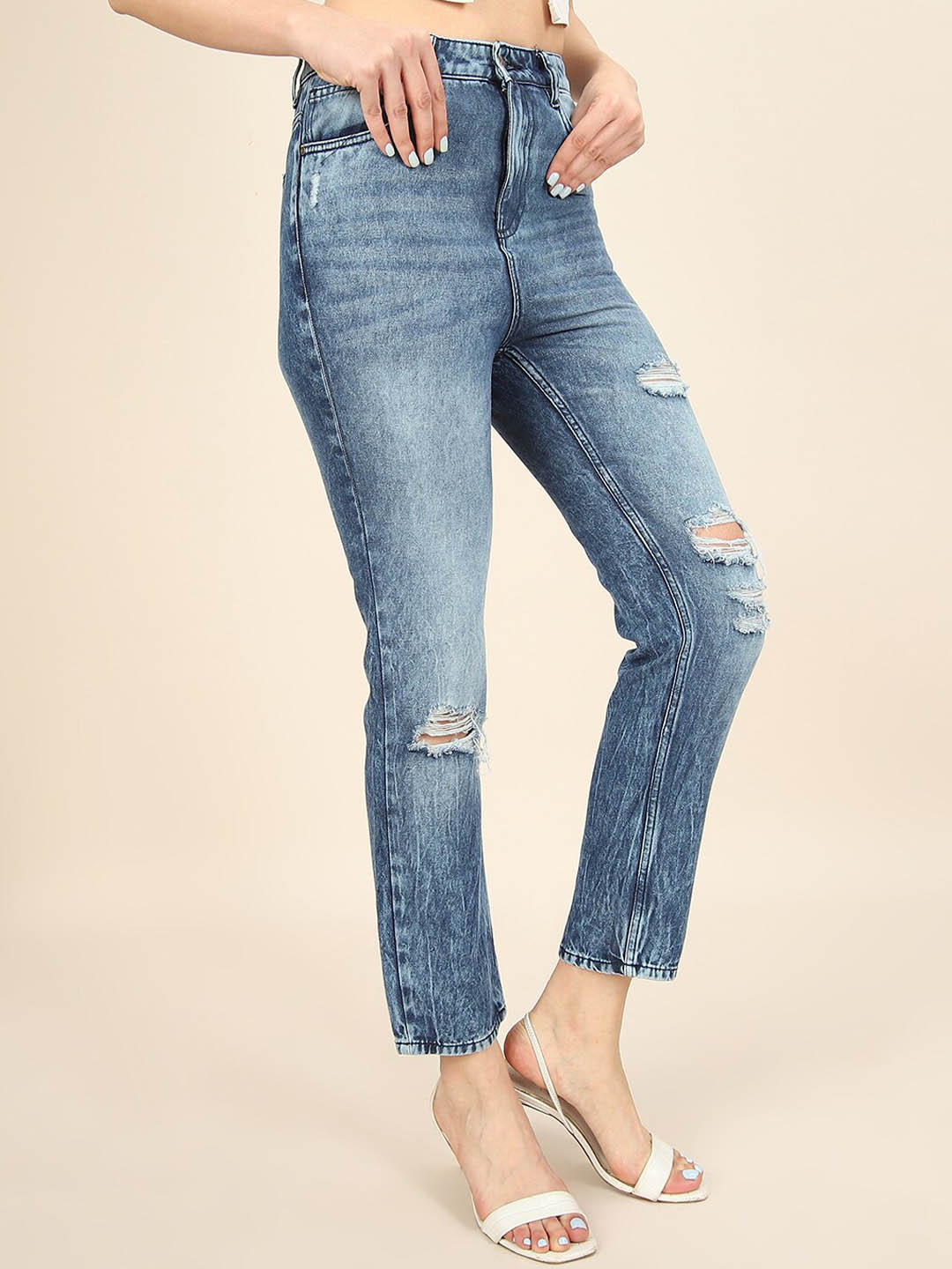 Shop Women Distress Straight Fit Jeans Online.