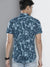 Men's Cotton Blue Tropical Slim Fit Short Sleeves Shirt