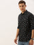 Men's Slim Fit Navy Blue Cotton Graphic long Sleeves Shirt