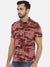 Men's Slim Fit Red Cotton Camouflage Short Sleeves T-Shirt