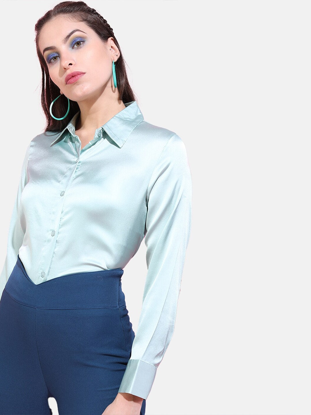 Shop Women Solid Satin Shirt Online.
