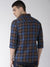 Men's Slim Fit NavyBlue Cotton Checkered Long Sleeves Shirt