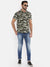 Men's Slim Fit Olive Cotton Camouflage Short Sleeves T-Shirt