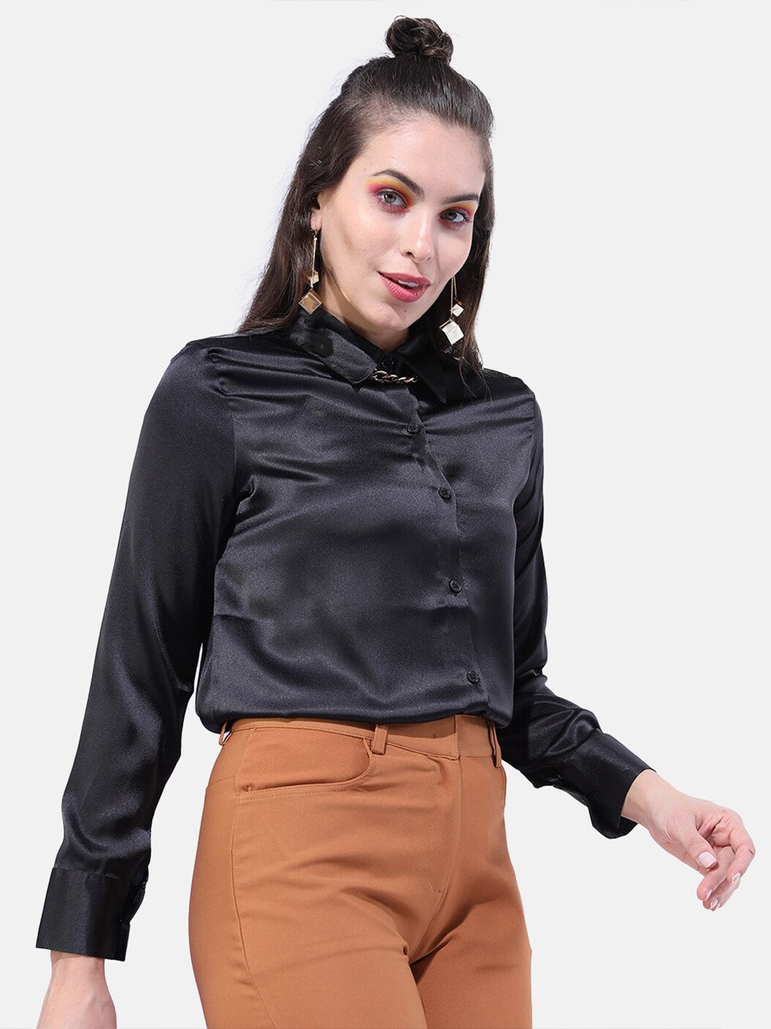 Shop Women Solid Satin Shirt Online.