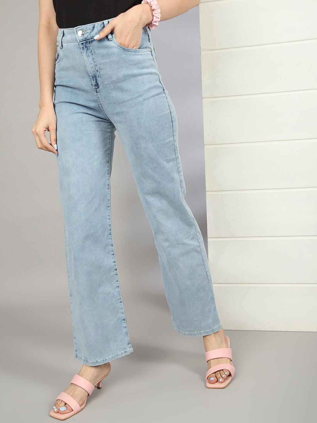 Shop Women Wide Leg Jeans With Tie N Dye Detail Online.