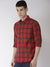 Men's Slim Fit Red Cotton Checkered Long Sleeves Shirt