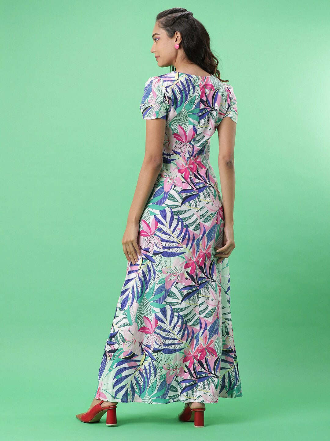 Shop Women Tropical Maxi Dress With Cut Out Online.