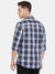 Men's Slim Fit Navy Blue Cotton Checkered Long Sleeves Shirt