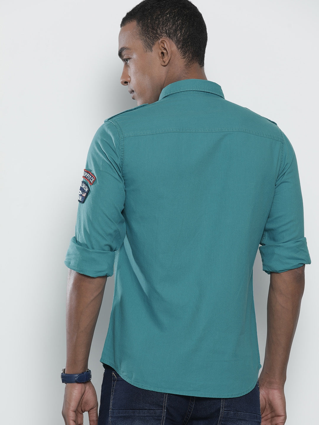 Shop The Indian Garage Co Men Sea Green Regular Opaque Solid Casual Shirt Online.