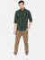 Men's Slim Fit Green Cotton Checkered Long Sleeves Shirt