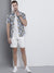 Men's Cotton Blue Tropical Slim Fit Short Sleeves Shirt