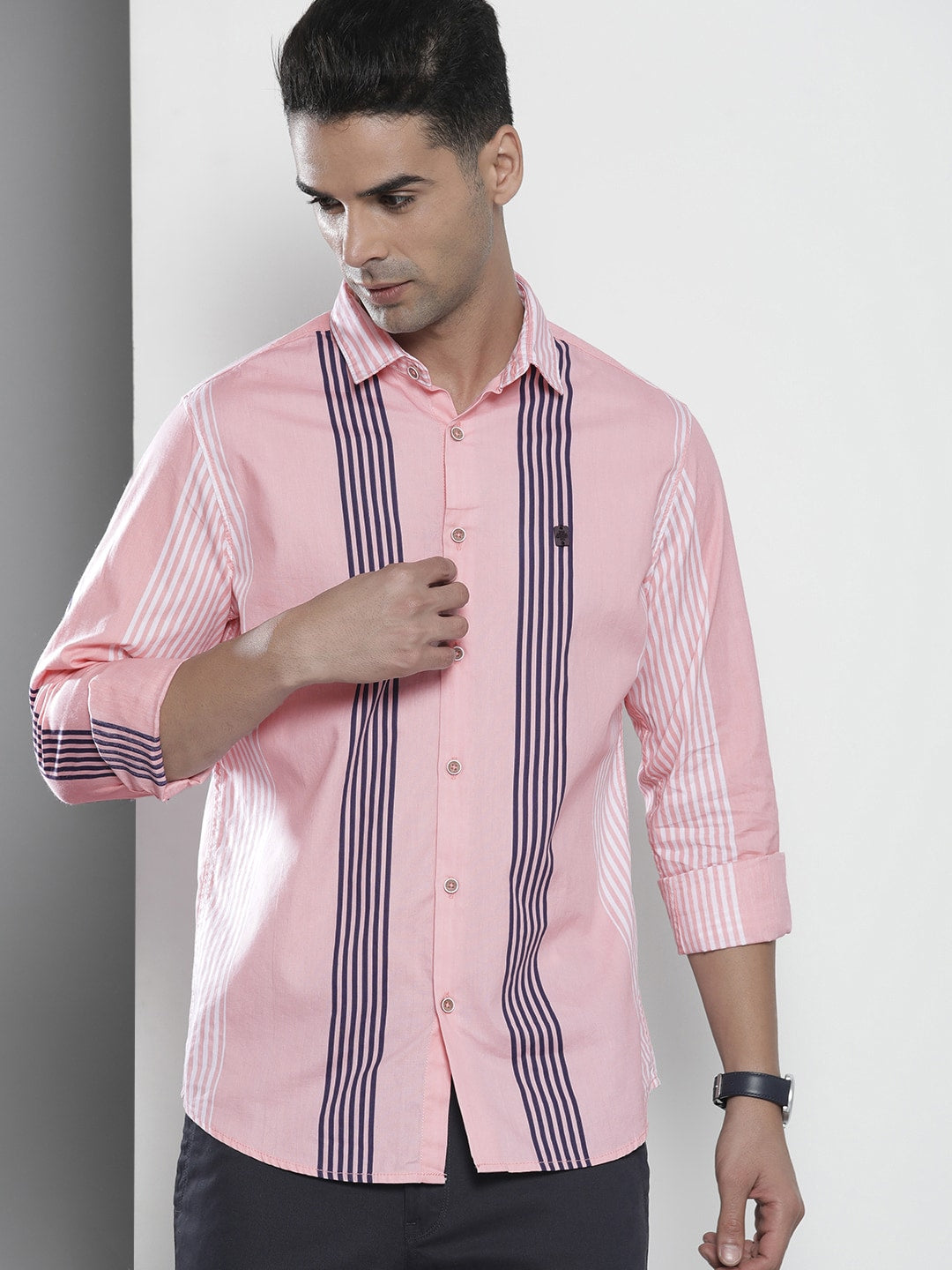 Shop Men Striped Pink Shirt Online.