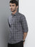 Men's Cotton Grey Checkered Slim Fit Long Sleeves Shirt